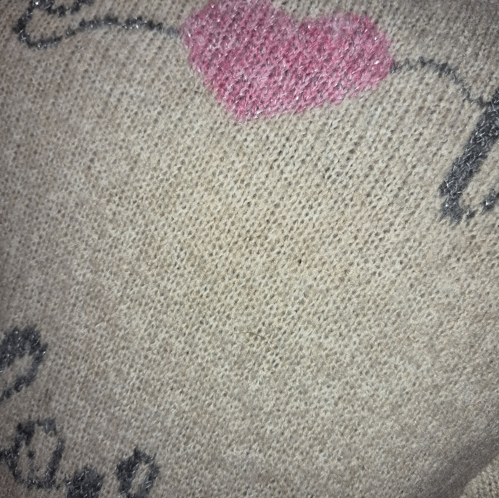 Cupcakes and Cashmere Womens Cream & Pink Heart Long Sleeve Sweater Size Medium - Picture 4 of 4